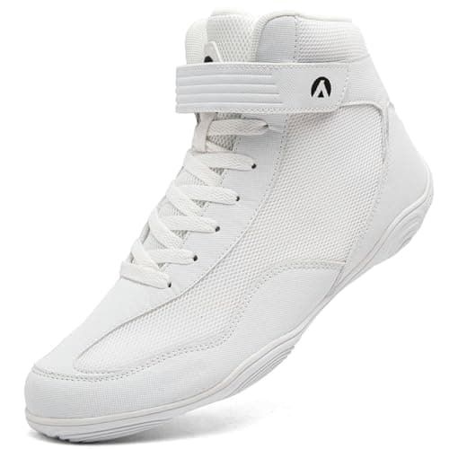 Mufanton Chaussures de Lutte pour Hommes Antidérapantes Bottes de Boxe et Arts Martiaux Hautement Performantes — Blanc