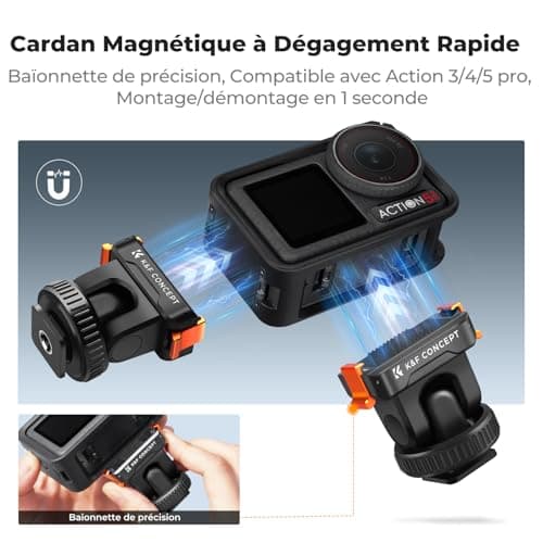 K&F Concept support rotule extension magnétique compatible DJI Osmo Action 3/4/5 Pro et DJI Osmo 360 pour dégaagement ra