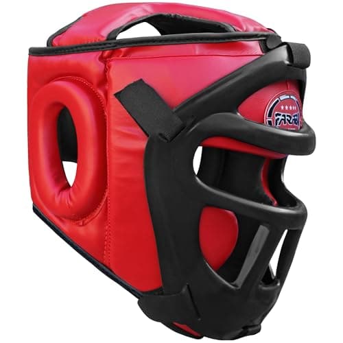 Casque de boxe 2-en-1 réglable avec grille faciale amovible pour art martial — Idéal pour MMA, Muay Thai, Kickboxing | H — Red