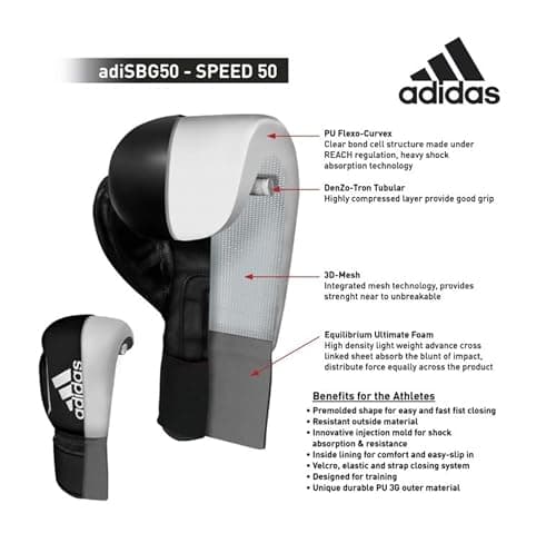 adidas Gants de Boxe Speed 50 - Protection Renforcée pour Entraînement Pro et Compétition - Nouvelle Génération de 500g