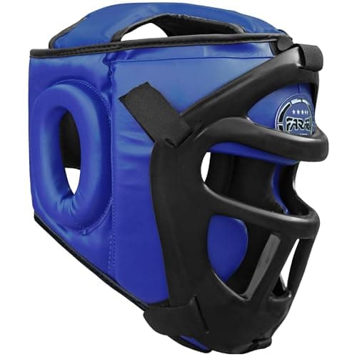 Casque de boxe 2-en-1 réglable avec grille faciale amovible pour art martial — Idéal pour MMA, Muay Thai, Kickboxing | H — Blue