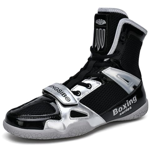 Youngtie Chaussures de Boxe pour Hommes Chaussures de Lutte Professionnelles Chaussures de Sport — Noir Argent