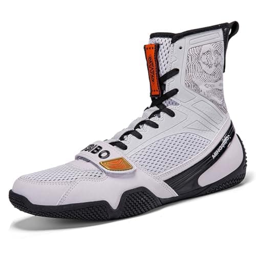 BLBK Chaussure de Boxe Anglaise Mixte Durable pour Lutte et Training High Performance — Gris Clair