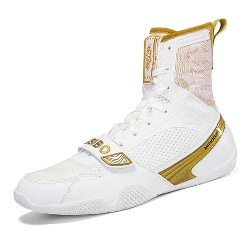 BLBK Chaussure de Boxe Anglaise Mixte Durable pour Lutte et Training High Performance — Or et Blanc