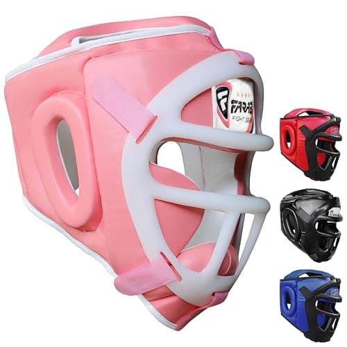 Casque de boxe 2-en-1 réglable avec grille faciale amovible pour art martial — Idéal pour MMA, Muay Thai, Kickboxing | H — Pink