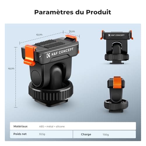 K&F Concept support rotule extension magnétique compatible DJI Osmo Action 3/4/5 Pro et DJI Osmo 360 pour dégaagement ra