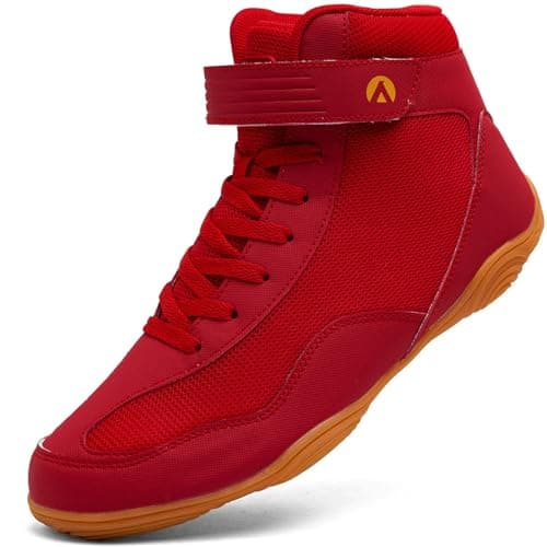 Mufanton Chaussures de Lutte pour Hommes Antidérapantes Bottes de Boxe et Arts Martiaux Hautement Performantes — Rouge