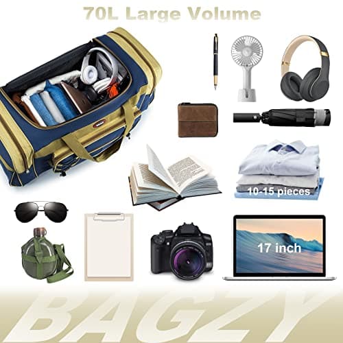 BAGZY Sac à Main Vert Jaune pour Homme - Grand Sac de Voyage Pliable Fitness (70L) pour Extérieur/Camping/Trekking (Vend