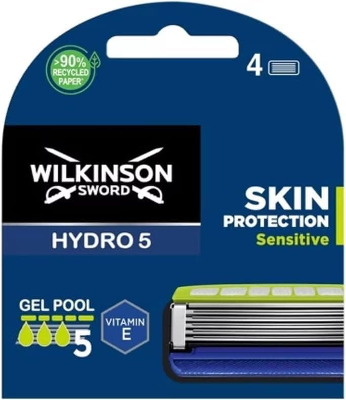 Wilkinson Lames de Rasoir Hydro 5 Sensitive pour Peau Sensible - 4 Pièces (Faible Irritation, Longue Durée, Recommandé p