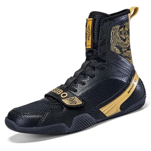 BLBK Chaussure de Boxe Anglaise Mixte Durable pour Lutte et Training High Performance — Noir Or