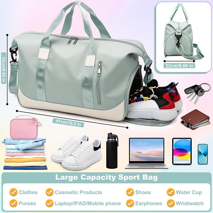 Tokeya Sac de Sport Imperméable Homme Femme pour Fitness Piscine, 40L Pliable Léger Sac Week-end avec Compartiment Chaus